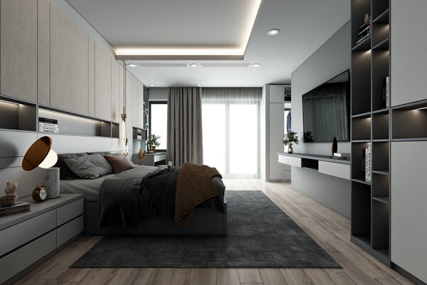 Thiết kế nội thất nhà liền kề với phòng ngủ hiện đại