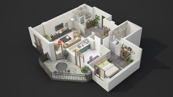 This layout clearly has a master bedroom that offers a lot more space than the second bedroom.