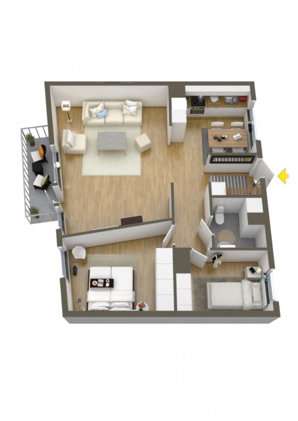 This is the perfect layout for a growing family since the smaller bedroom is directly adjacent to the master bedroom.